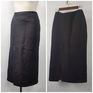 Vintage 80&#39;s Skirt Brown Midi High Waist Fitted Pencil Below Knee Wool UK12 EU38