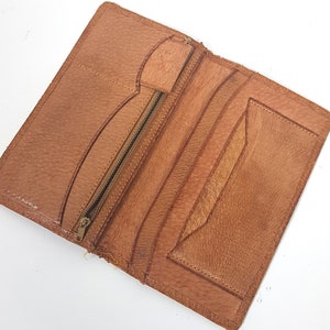 Vintage 70's Genuine Leather Folder Small Documents Cartes Notes Holder Portefeuille Tan