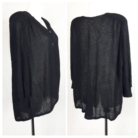 Vintage 80's Coat Cardigan Knitwear Black Oversiz… - image 2