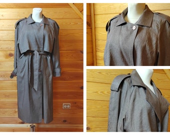 Vintage 80's Coat Duster Trench Oversize Light Purple Brown Fully Lined  Power Dressing Fall Spring UK10/12 EU38