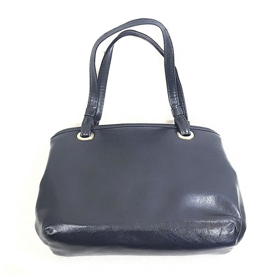 Vintage 70's Bag Purse Handbag Blue Navy Faux Lea… - image 3