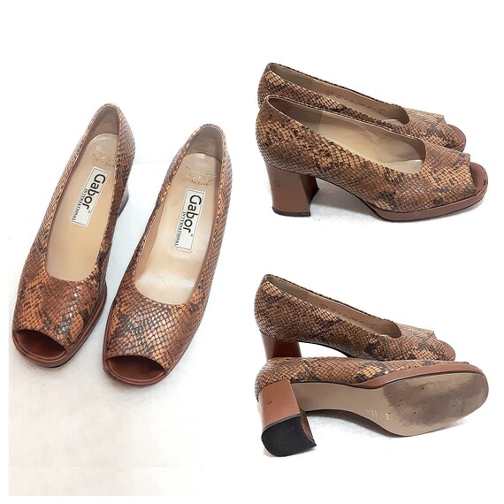 Vintage GABOR Shoes Court Peptoes Reptile Tan Orange Platform - Etsy