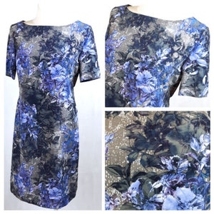 Vintage 80er Kleid lässig Daydress ausgestattet Bodycon Bleistift Floral UK12/14 EU38/40