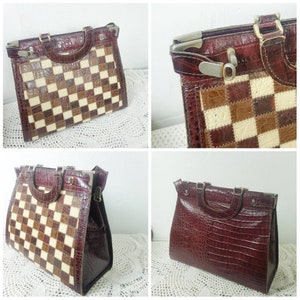Vintage 70er Jahre Tasche Handtasche riesige Burgund braun Beige REPAIR erforderlich