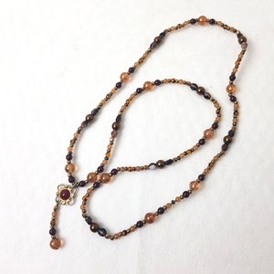 Vintage Costume Jewelry Necklace Mixed Stones 70&#39;s Brown Gold Tone