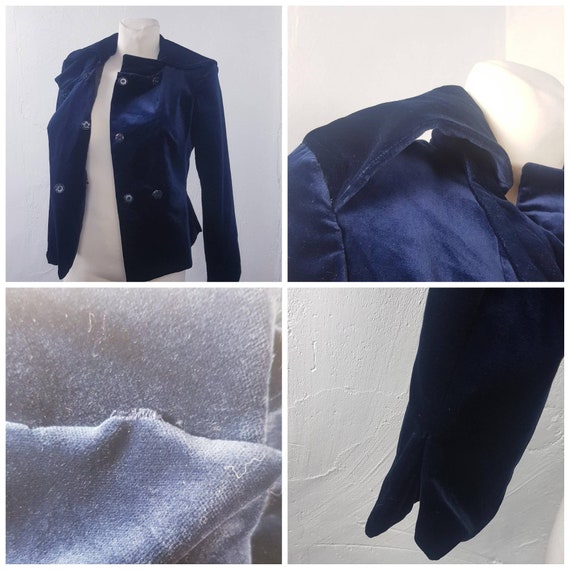 Vintage 80's Crop Jacket Navy Fitted Party Velvet… - image 3