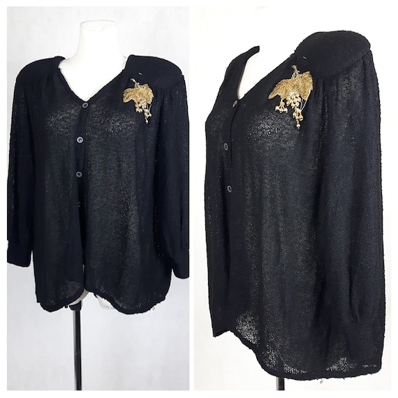 Vintage 80's Coat Cardigan Knitwear Black Oversiz… - image 1