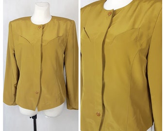 Vintage 80's Women Jacket Blazer Olive Yellow Betty Barclay Power Dressing UK14/16 EU40/42