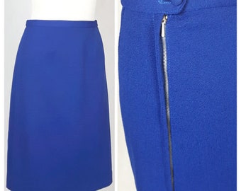 Vintage 70's Skirt Pencil Fitted High Waist Navy Textured Polyester UK12 EU38