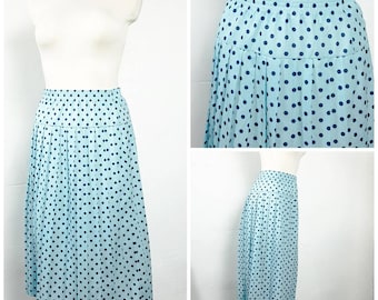 vintage 80's Jupe Élastique Waist Plited Polka Dots Knee Length UK14/16 EU42/44