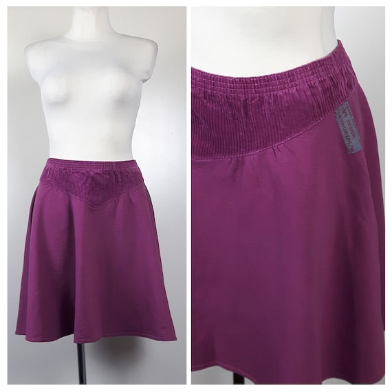 Vintage 80's Skirt Mini A-line Purple Sporty Cotton Jersey Elastic