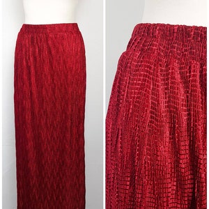 Vintage 80&#39;s Skirt Maxi Long Hot Red Sfraight Fit Elastic Waist UK14/16 EU42