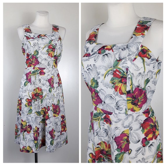 Vintage 80's Dress Summer Sundress Pinafore White