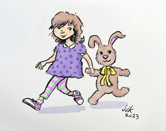 Your Kid with their Beloved Stuffie whimsically drawn by Jarrett J. Krosoczka! COLOR