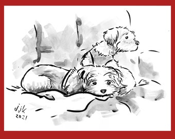 Your Pets drawn by Jarrett J. Krosoczka! Ink drawings of 2 furry friends