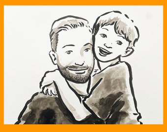 Dad and Kid Ink Drawing by Jarrett J. Krosoczka