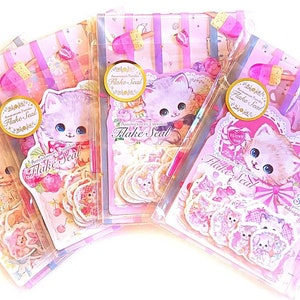 82pcs Japanese pink pastel purple kawaii stationery grab bag!Japanese cat sticker flakes,neko sticker sack,Cute stationery,Japanese brands