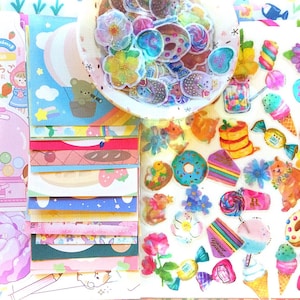 80pcs kawaii stationery grab bag! cute memos, kawaii stickers,Gift for penpals, Mail art craft supplies,Kawaii memo sheets,Cute paper