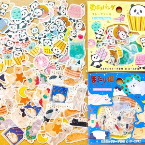 2 bags! Japanese kawaii sticker flake sets Kawaii sticker flake bags Japanese brand stickers Cute Cat Panda Kawaii stationery sticker sacks