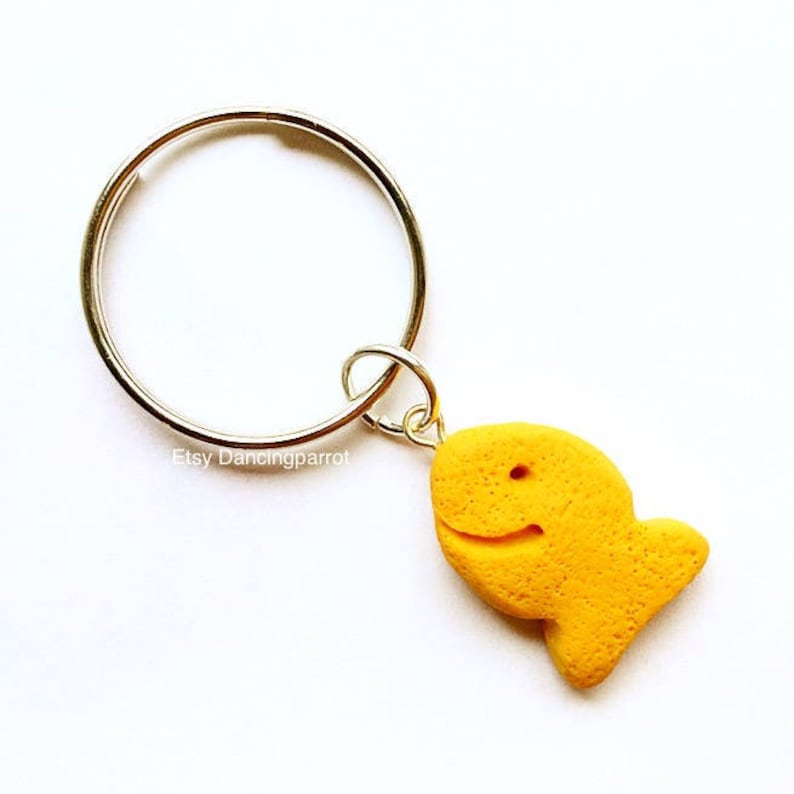 Goldfish cracker keychain,Handmade goldfish accessories,Goldfish keychain,Food keychain,Snack keychain,Crackers Cookie Gift for foodies 