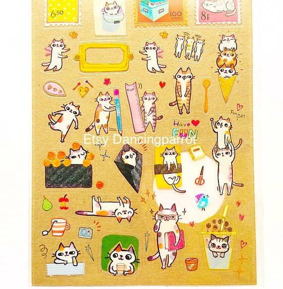 Kawaii cat stickers Cute cat stickers Cat stationery Cat