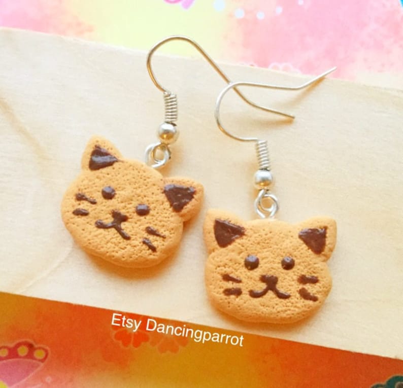 Handmade Cat Cookie Earrings Cute Cat Earrings Kawaii Cat Etsy