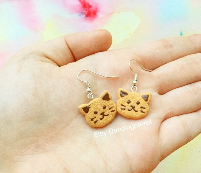 Handmade Cat Cookie Earrings Cute Cat Earrings Kawaii Cat Etsy