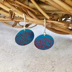Pretty Handprinted anodised aluminium Earrings