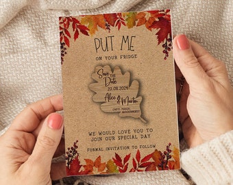Wooden Magnet Save the Date, Magnet Save the Date, Wooden Save the Date, Oak Leaf Save The Date, Autumn Save the date, Oak1