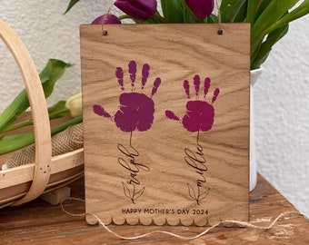 Personalized Mother's Day Handprint Plaque: Oak Veneer Keepsake