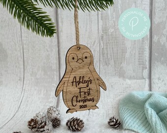 Personalised Baby's First Christmas | First Christmas Bauble | Personalised Christmas Decoration | Baby Shower Gift | Penguin Decoration