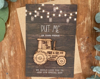 Wooden Tractor Save the Date Magnets - Cute Pre Wedding Invite