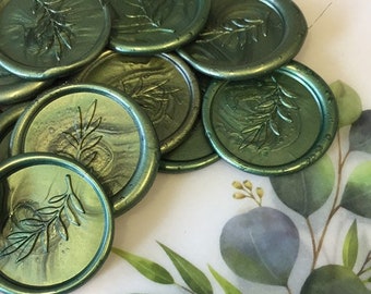 Olive Leaf Wax Seal Stickers: Handmade Peel and Stick, Wedding Invitations