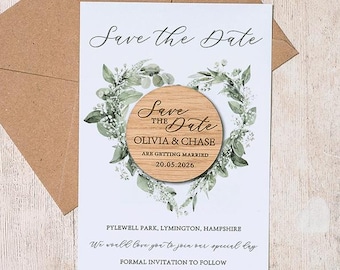 Eucalyptus Save the Date Magnet: Wooden Botanical Wedding Invitation
