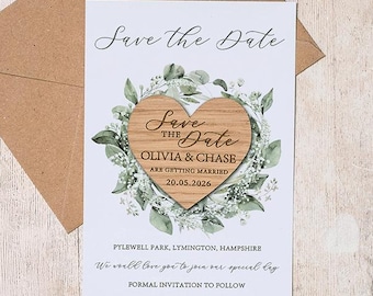 Eucalyptus Save the Date Magnet: Wooden Heart, Botanical Wedding