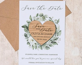 Eucalyptus Save the Date Magnet: Engraved Wood Wedding Invitation