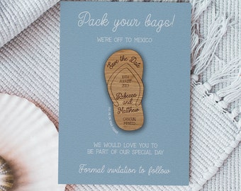 Wooden Magnet Save the Date, Magnet Save the Date, Wooden Save the Date, Flipflop Save the Date, Abroad Wedding, Beach Wedding, Flipflop 03