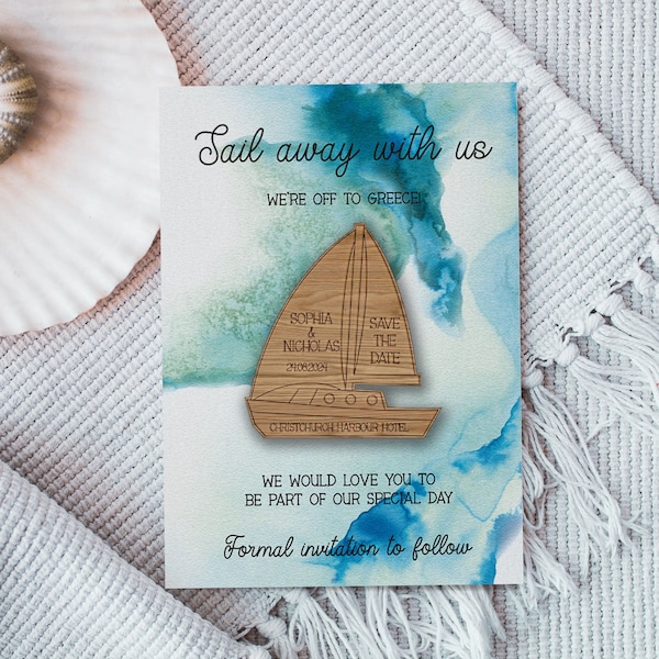 Wooden Magnet Save the Date, Magnet Save the Date, Wooden Save the Date, Sailing Boat Save the Date, Abroad Wedding, Nautical Wedding 04