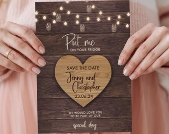 Wooden Magnet Save the Date, Magnet Save the Date, Personalised Save the Date, Heart Save The Date, Rustic Save the date, Heart16