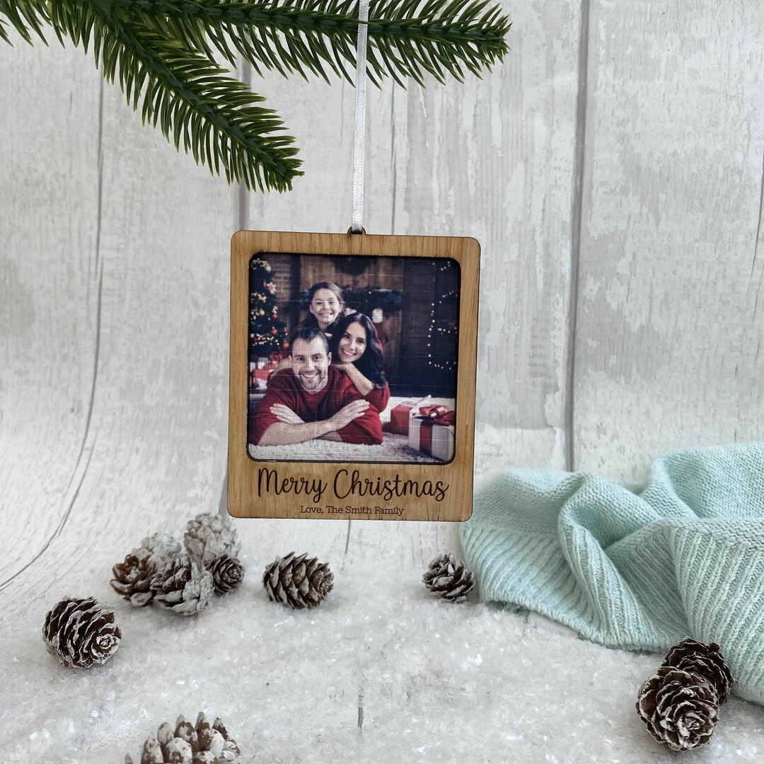 Personalised Photo Christmas Bauble: Engraved Wooden Polaroid Frame - Etsy