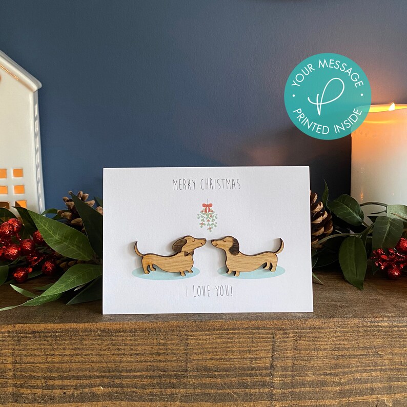 Dackel Weihnachtskarte Wurst Hund Karte HolzKarte Etsy