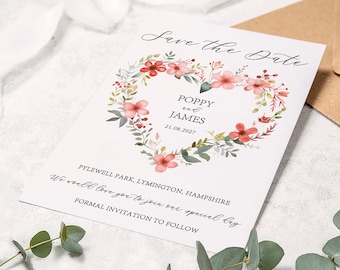 Wildblumen Herz Save the Date Karte: Rustikale Hochzeitskarte