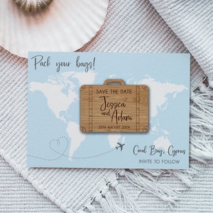 Save the Date Magnet, Abroad Wedding Stationery, Personalised Save the Date, Wooden Save The Dates, Destination Save The Date, Suitcase01