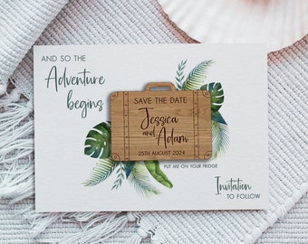 Save the Date Magnet, Abroad Wedding Stationery, Personalised Save the Date, Wooden Save The Dates, Destination Save The Date, Suitcase04