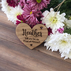 Willst du meine Brautjungfer, Trauzeugin, Blumenmädchen sein Herz aus Holz Bild 8