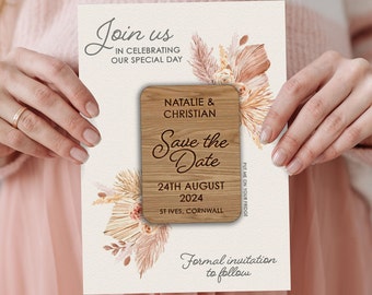 Save the Date Magnet, Wooden Save the Date Magnet, Personalised Save the Date, Boho Save The Date, Pampus Grass Save the Date, Rectangle4