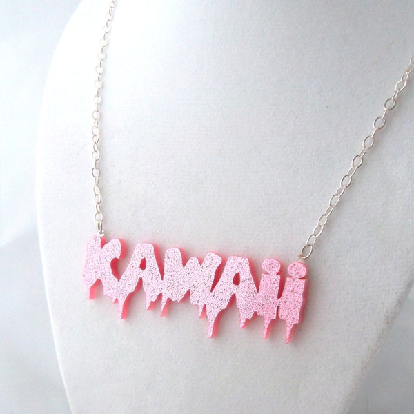 Pink glitter kawaii necklace!  Drippy Sparkle Creepy Cute Pastel Goth Otaku Japanese Grunge Gothic 