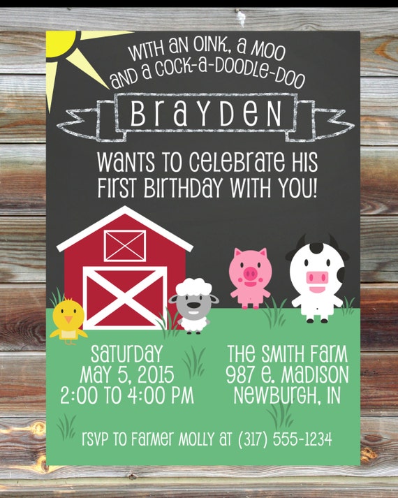 farm theme first second third birthday invitation digital etsy