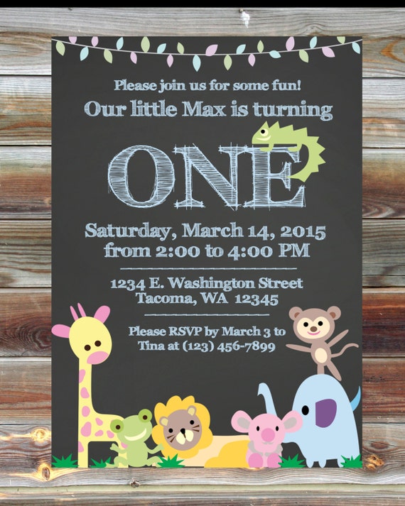 Jungle Theme Wild Animal Birthday Invitation Custom Etsy