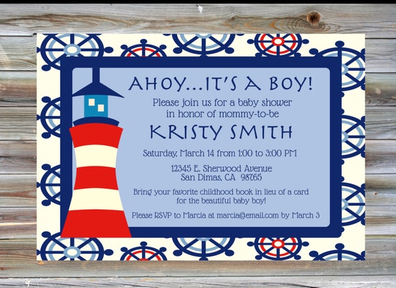 Amazon Com Nautical Baby Shower Invitations Anchors Away Stripes